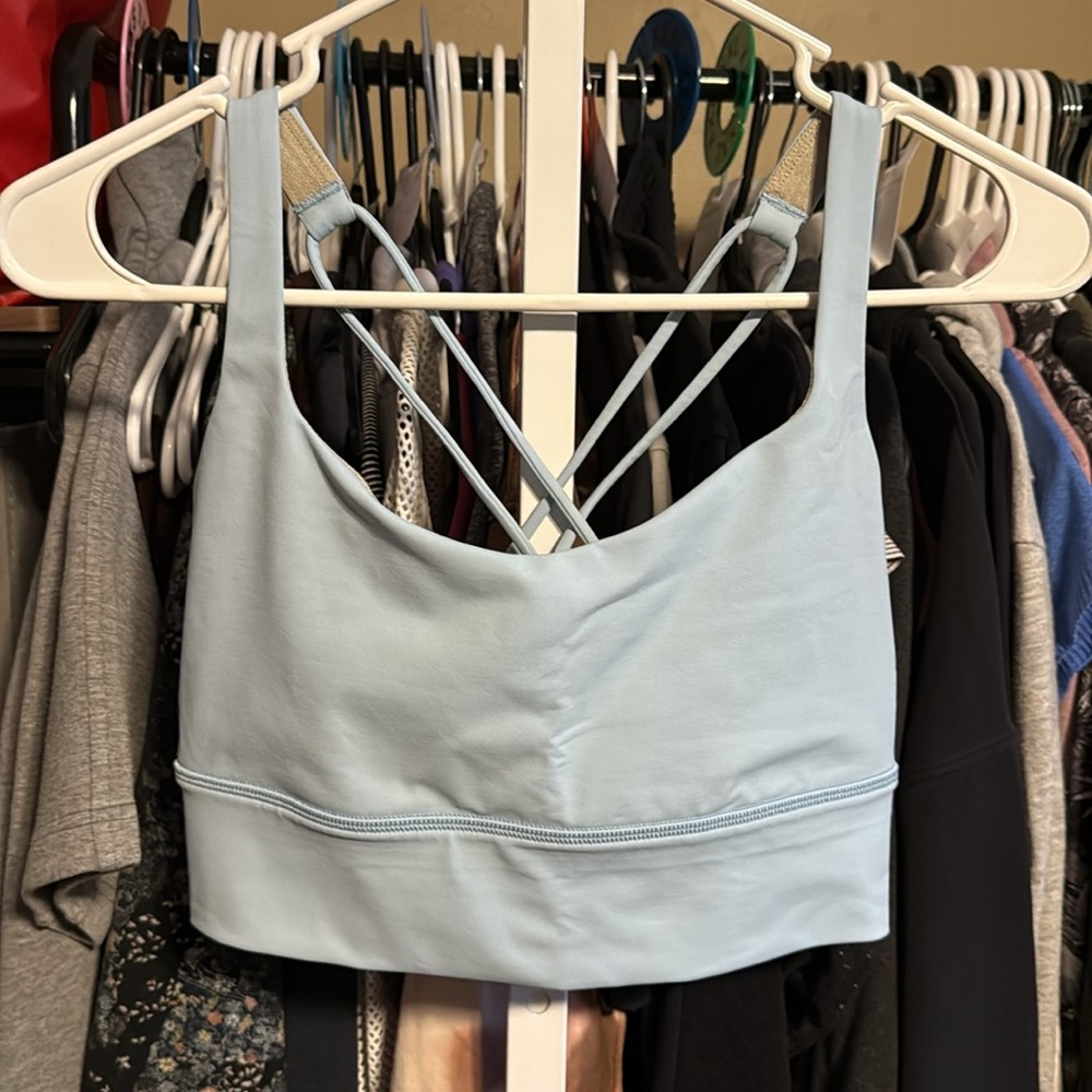 Lululemon Free To Be Sports Bra Long Line Sz 8 A B Blue Haze Pastel Yoga